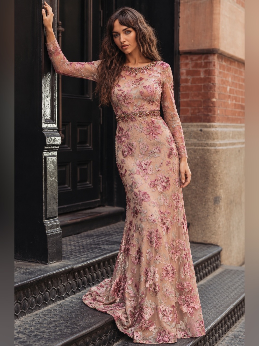 NWT Mac Duggal Floral Embroidered Illusion 79281 Trumpet Gown 10